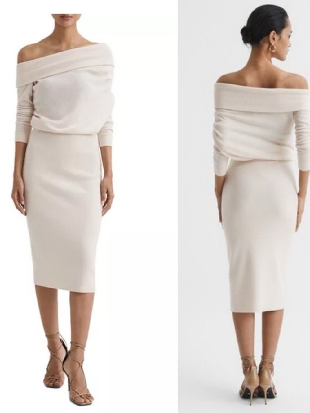 $300 NWT Reiss Suttom Drape Knitted Cream Bodycon Sweater Dress